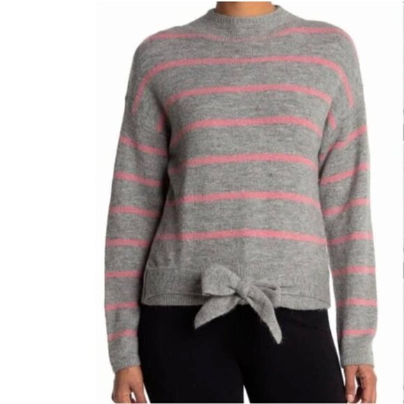 NEW Wayf Nordstrom Size S Tie Up Pullover Sweater in Gray Pink Striped - Picture 1 of 8
